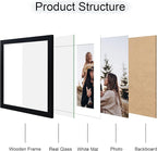 12x12 Picture Frame Set of 4, 12 x 12 Wood Photo Frames with Mat for 10x10 or 30x30cm Diamond Painting Art, Wooden Frame with Real Glass Cover for Wall and Tabletop Display,Black