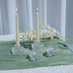 VOHO 12pcs Taper Candle Holders Ribbed Glass, Stylish Boho Candle Holder Stackable and Reversible for Candlesticks & Votive Candles, Clear Candle Sticks Holder Decor for Dining Table Centerpiece