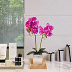 Artificial Potted Orchid Faux Phalaenopsis Silk Flowers Bonsai Realistic Arrangement in Silver Vase for Home Decoration Table Centerpiece, Purple