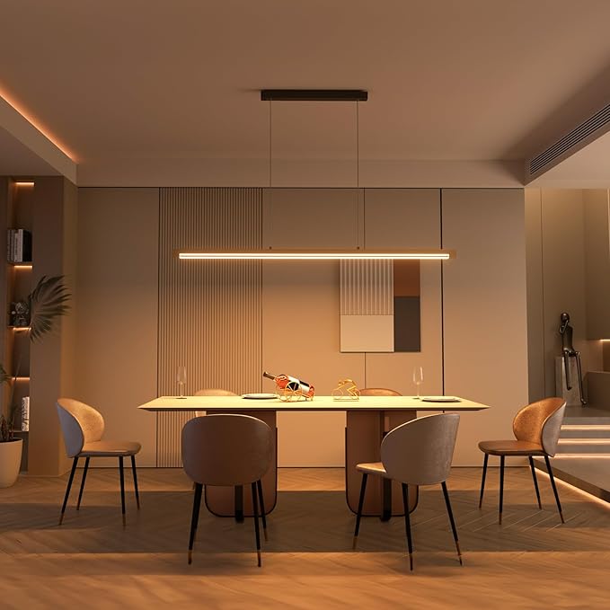 54" Linear Pendant Light Aluminum, 40W Gold Dimmable Kitchen Island Lighting with Remote & App Control, Adjustable CCT (3000K-6000K), Modern Chandelier for Home Office Dining Room Study
