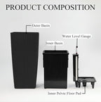 2Pcs 23in High Large Plant Pots Planter-Self-Watering,Modern Planter with Drain Holes,Water Level Monitor,Inner Bucket for Indoor/Outdoor Front Porch Patio,Black Rattan