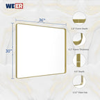 WEER Gold Bathroom Mirror, 36X30 Inch Brushed Gold Metal Frame Mirror, Rounded Rectangle Gold Bathroom Vanity Mirror for Wall, Tempered Glass, Anti-Rust, Hangs Horizontally or Vertically