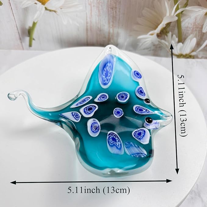 Crystal Devil Fish Figurine Hand Blown Glass Manta Ray Statue Collectibles Ocean Art Sea Animal Home Table Decor Gift Green 4.7''