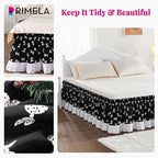 RIMELA Black Elastic Bed Skirt Queen Szie 16 inch Drop, Bedskirt Easy to Put On, Solid Wrap Around Dust Ruffle, Fade Resistant Silky Fabric Machine Washable