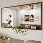 WEER Walnut Framed Mirror for Bathroom, 55x30 Inch Wall Mounted Mirror, Wood Grain Framed Vanity Mirror, Farmhouse Bathroom Mirror, Tempered Glass, Vertically or Horizontally, Anti-Rust