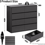 Black Dresser for Bedroom, 8 Drawers Double Fluted Dressers, Modern Chest of Drawers with Curved Profile, Handleless, Storage Closet Dressers for Bedroom, Living Room, Entryways, Natural