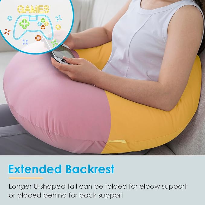 QUEEN ROSE Reading Pillow for Gaming, Lap Desk Pillow for Sitting in Bed or Sofa, Compact Arm Support Pillow for Reading, Playing or Crocheting, Cooling Pink