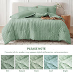 MUXHOMO 5 Pieces Twin Comforter Set, Seersucker Bed in a Bag Twin Size, All Season Luxury Bedding Set with Comforter, Flat Sheet, Fitted Sheet, Pillowcase & Sham, Sage Green