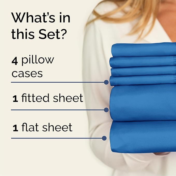 Cal King Sheets Set 6 Piece - Includes 4 Pillowcases - Bed Sheets Cal King - Soft Hotel Luxury Bedding - Cooling, Comfy & Breathable - 1 Flat & 1 Fitted & 4 Pillowcases w/ Deep Pockets - Royal Blue