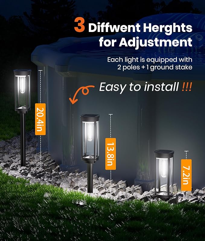 Solar Pathway Lights Outdoor Solar Lights Outdoor, IP65 Waterproof Auto On/Off Solar Garden Lights Solar Powered Landscape Lighting for Yard Walkway Driveway Pathway (Cool White, 2pack)