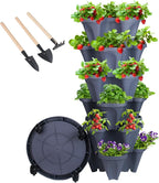 Vertical Planter 6 Tier Stackable Planters Garden Planters Strawberry Herb Flower and Vegetable Planter Indoor Outdoor Gardening Pots with Removable Wheels and Tools