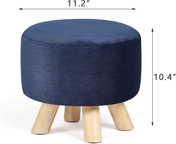 Asense Small Round Ottoman Foot Rest Stool Corduroy Fabric Padded Seat Footstool Ottoman with Anti-Slip Wooden Legs (Navy Blue,Corduroy)