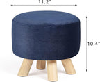Asense Small Round Ottoman Foot Rest Stool Corduroy Fabric Padded Seat Footstool Ottoman with Anti-Slip Wooden Legs (Navy Blue,Corduroy)