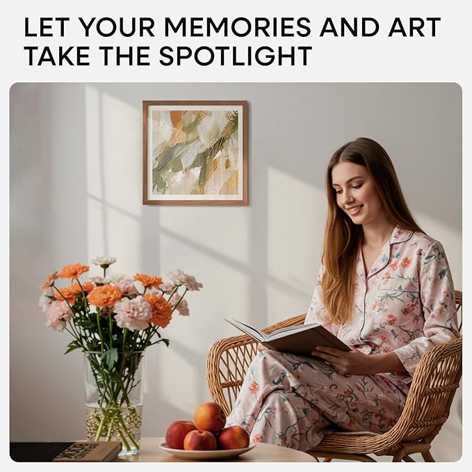 Homeforia 12x12 Light Wood Frame, High End Natural Oak 12 x 12 Square Picture Frames with Mat 10 by 10 inch Photo, 12by12 Wooden Poster Frames Matted to 10x10 Print, Tempered Glass, Wall Kit, Set of 1