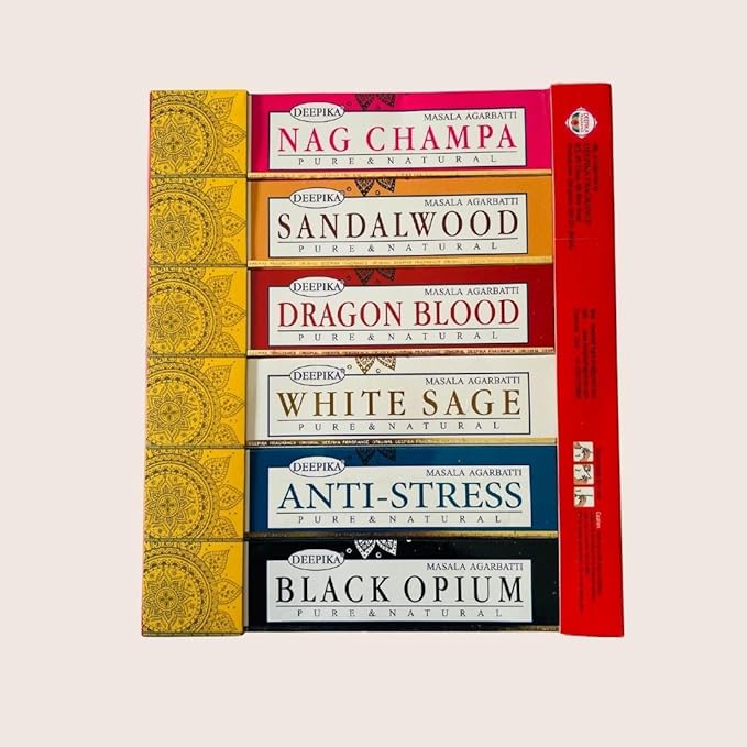 Deepika 12 Pack Assorted Pack 15 Gram x 12 Packs (180 Sticks) for Meditation, Aromatherapy, Healing and Yoga