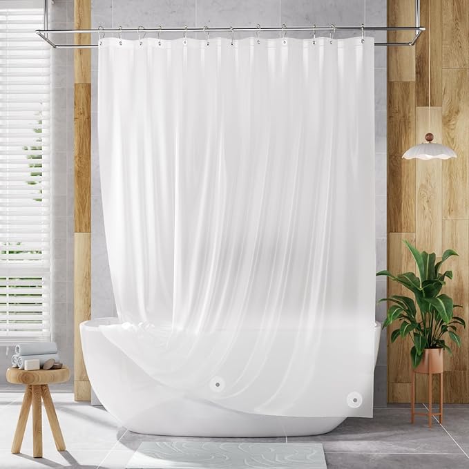 AmazerBath Extra Long Shower Curtain Liner, Plastic Shower Liner 84 Inches Long, Frosted PEVA 72x84 Shower Curtain Liner, Cute Waterproof 84 Inch Shower Curtain Liners with 3 Magnets