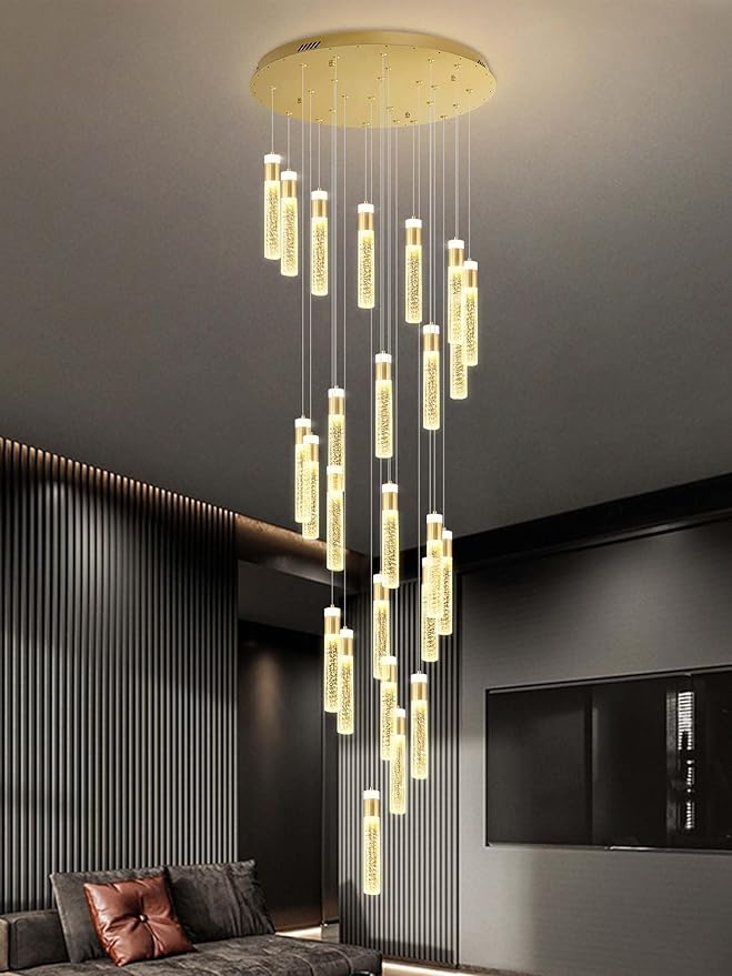 130inch Gold Staircase Chandeliers for High Ceilings Long Spiral Chandeliers Large Foyer Ceiling Light (25-Light)