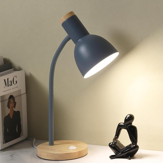 Table Lamp,Wooden Adjustable Desk Lamp,Dorm Lamp&Bedside Lamp for Living Room, Bedroom, Kids Room (Grey)
