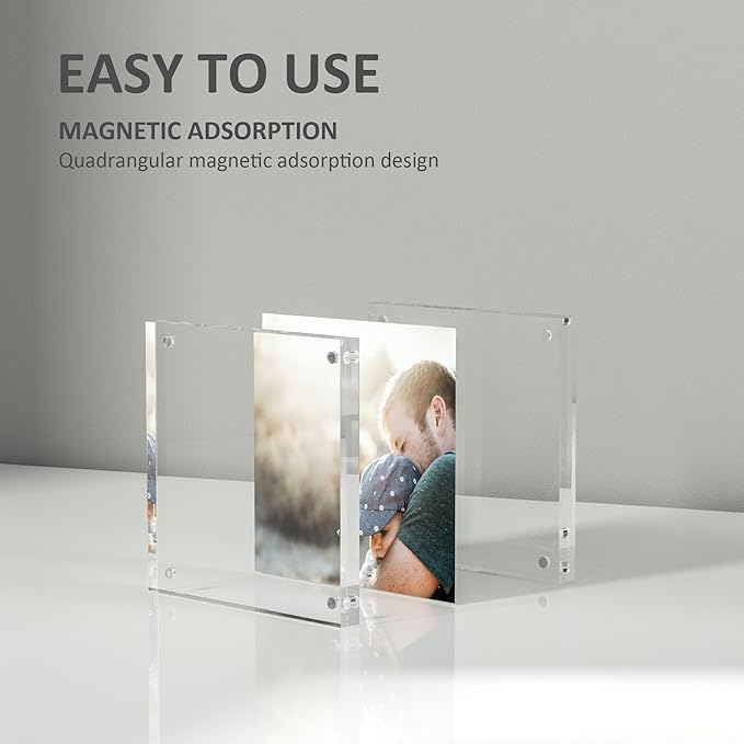 Hexsohoma Square Acrylic Picture Frames 3x3, 4 Pack, Photo Frame for 3x3 or 2x2, Double Sided Thick Frames Desktop Pictures Display Small Tips Holder, Freestanding