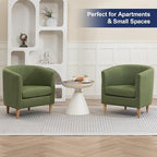 Accent Barrel Chairs Set of 2, Modern Comfy Living Room Chairs with Armrest Small Reading Chair with Cozy Soft Padded for Bedroom Reception Room Cafe,Green