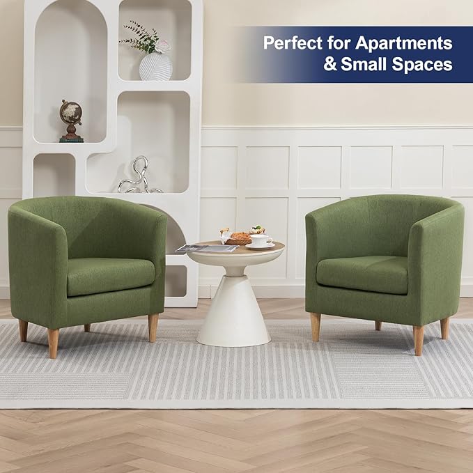 Accent Barrel Chair, Modern Comfy Living Room Chairs with Armrest Small Reading Chair with Cozy Soft Padded for Bedroom Reception Room Cafe,Green