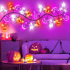 7 Ft 63 LED Halloween Willow Vine Twig Garland with 8 Modes Timer Orange Purple White Lights,7 Pumpkin Bat Ghost, Garland with Battery Operated for Wall Fireplace Halloween Decorations