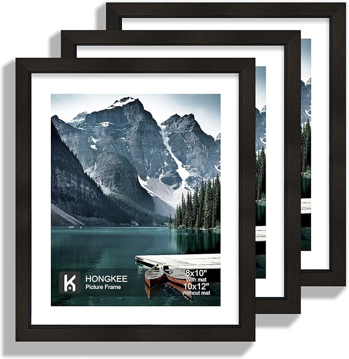 10x12 Picture Frame with Real Glass - Display Pictures 8x10 with Mat or 10 x 12 without Mat, Photo Frame for Wall or Table Top Display(Black, 1 Pack)
