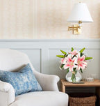 Artificial Flowers Tiger Lily Real Touch with Vase Easter Lily Pink Lilies Silk Faux Flowers Arrangements in Glass Vase with Faux Water Easter Decor Fake Floral Bulk Bouquet for Office Home Decor