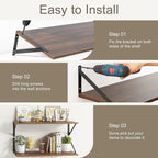 12 Inch Deep Floating Shelves,48W x 12D Floating Shelves, Deep Wall Shelves Bracket Set of 2, Large Display Floating Shelf for Bathroom, Living Room, Wide Storage Wooden Wall Shelf, Walnut