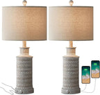 BOBOMOMO 3-Way Dimmable Touch Control Table Lamp Set of 2 with Dual USB Charging Ports for Bedroom Living Room Vintage Rustic Farmhouse Traditional Nightstand Bedside Lamps(Bulbs Included)