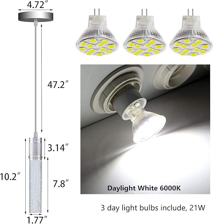 3 Lights Independent Kitchen Island Dining Room Light Pendant Light Fixtures Bubble Crystal Chandeliers Modern Kitchen Island Lighting Chandeliers Fixtures LED Lampara, 6000K LED Bulbs Included