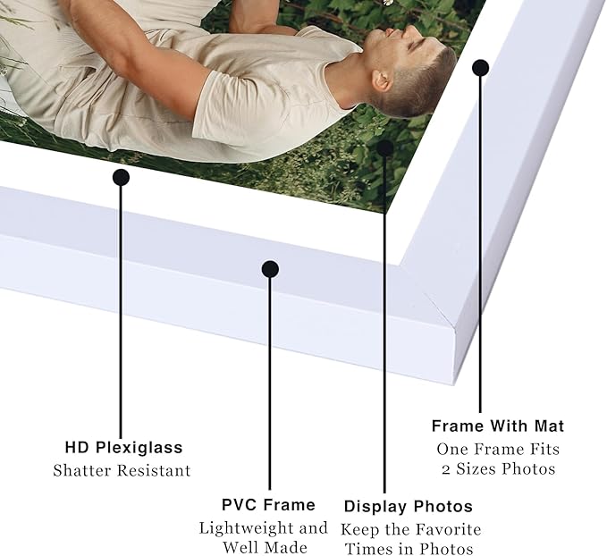 12 Packs 8x10 Picture Frames, Display 5x7 with Mat or 8x10 Without Mat, Gallery Wall Frame Set, 8 by 10 Frames Bulk Set of 12 Collage Wall Decor Photo Frames Set for Wall and Tabletop, White