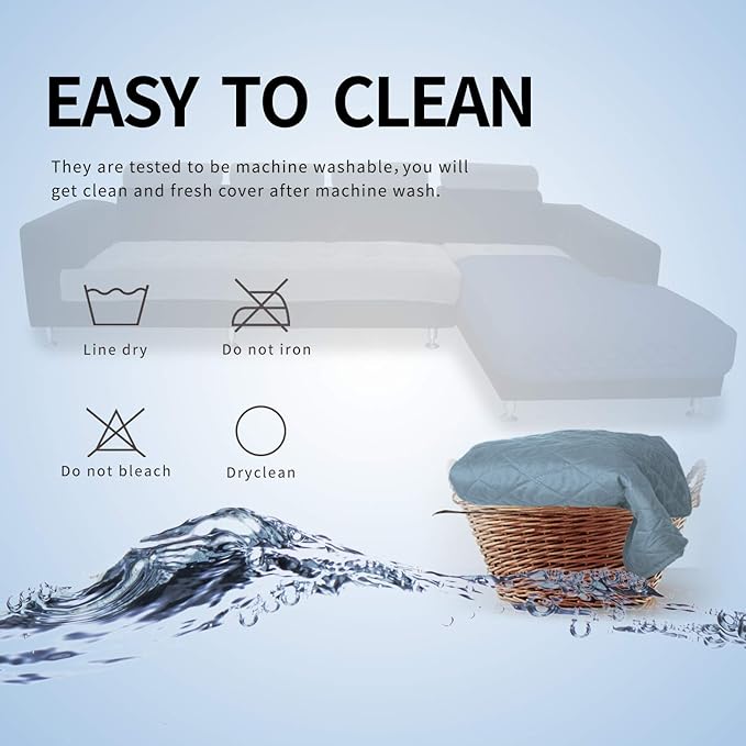 Easy-Going Sectional Couch Covers for Dogs L Shape Sofa Cover Reversible Sofa Slipcover Chaise Lounge Cover Furniture Protector Cover for Pets Dog Cat (42 x 52 inches, Light Blue/Light Blue)