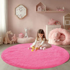 Round 4x4ft Fluffy Hot Pink Rug: Ultra Soft Furry Girls Bedroom Carpet- Oval Plush Shag Nursery Rug for Girls Room & Kids Room- Round Fuzzy Rugs, Home Decor, Non-Slip Easy Clean