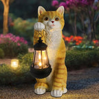 Solar Powered Outdoor Cat Garden Statue, Crafted Garden Sculptures & Statues for Patio, Yard, Lawn, Gardening Gifts for Women and Mom(11" Cat)