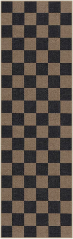 Lahome Checkered Easy Jute 2x8 Runner Rug, Washable Kitchen Runner Rug Non Slip for Entryway Indoor, Checkerboard Black Indoor Outdoor Carpet for Hallway 8ft Entry Laundry Porch