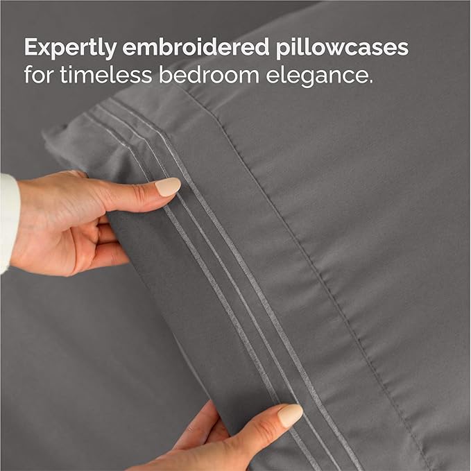 King Size 4 Piece Sheet Set - Comfy Breathable & Cooling Bed Sheets Set - Hotel Luxury Bedding for Women, Men, Kids, Teens, Boys & Girls - Deep Pockets, Ultra-Soft, Wrinkle Free - Oeko-Tex - Dark Grey