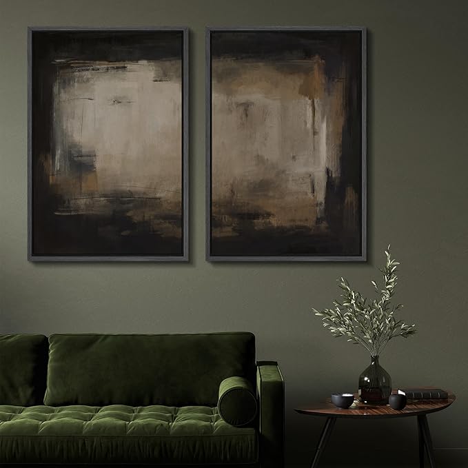 SIGNFORD Framed Canvas Print Wall Art Set Neutral Black and Brown Contemporary Minimalist Illustration Modern Art Decorative for Living Room, Bedroom, Office - 16"x24"x2 Black