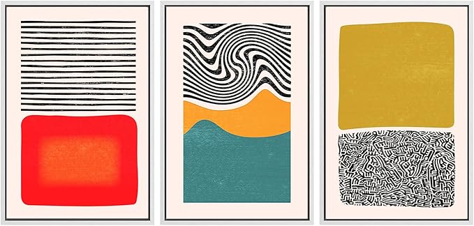 SIGNWIN Framed Canvas Print Wall Art Set Mid-Century Color Blocks & Spirals Abstract Shapes Illustrations Modern Art Contemporary Minimal Ultra for Living Room, Bedroom, Office - 24"x36"x3 White