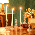 Mumufy 24 Pack Glass Taper Candle Holders Clear Candlestick Holder Fit 0.8 Inch Candles 4'' 6'' 8'' Tall Crystal Decorative Candlestick Stand Centerpiece for Table Wedding Dining Party (Vintage)