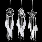 Jetec 3 Pcs Dream Catcher Moon Sun Star Design Handmade Traditional Craft Ornament Wall Hanging Home Decoration Bedroom Wedding Halloween Christmas Decorations(White)