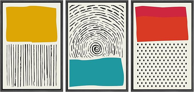 SIGNWIN Canvas Print Wall Art Line Art with Yellow and Red Squares Geometric Line Illustrations Modern Art Mid-Century Modern Warm for Living Room, Bedroom, Office - 16"x24"x3 Black