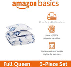 Amazon Basics 3 Piece Microfiber Kid's All Season Comforter and Pillow Sham Set, Full/Queen, Dinosaurs, Animal Print