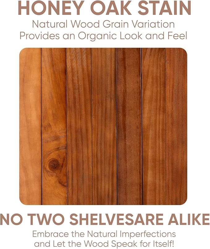 Homeforia 48 inch Oak Floating Shelf, High End Solid Real Wood 48inch Floating Shelves for Wall Mounted, Honey Oak Wooden 48in Large Floating Shelves, Heavy Duty Bracket, 48 X 6.5 X 1.75 in, Set of 3