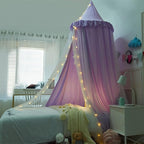 Bed Canopy for with Lights,Double Layer Princess Round Dome Dreamy Mosquito Net Bedding Girls Room Castle Play Tent Hanging House Decor Reading Nook Canopies(Purple/White)