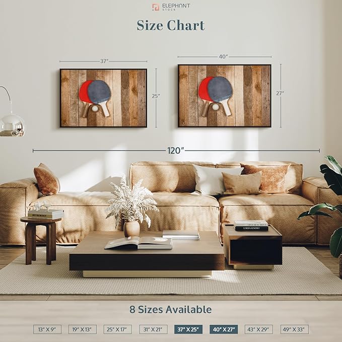 ElephantStock Ping Pong Wall Art - Horizontal Framed Canvas - 1-Piece Living Room Wall Decor - Photography Canvas Print - Brown and Red Decor for Wall - 40" X 27"