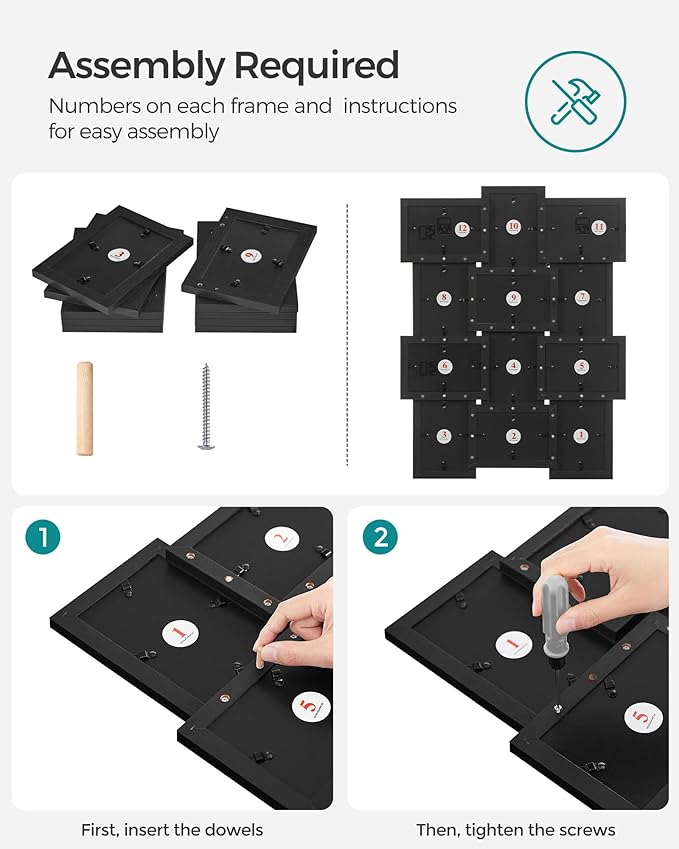 SONGMICS Collage Picture Frames, 4x6 for Wall Decor Set of 12, Multi Family Photo for Gallery Decor, Hanging Display, Assembly Required, Ink Black URPF26BK