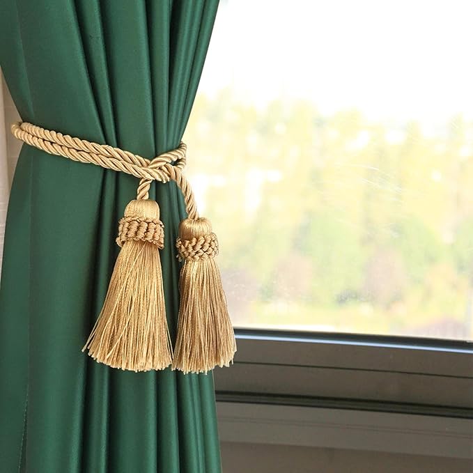 Fenghuangwu Curtain Tiebacks Handmade Decorative Curtain Holdbacks Rope with Tassel (Gold, 4P)