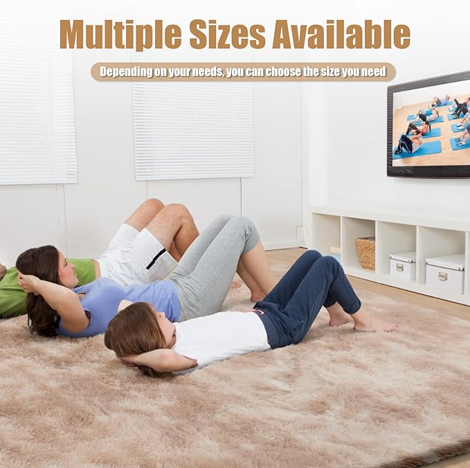 9x12 Fluffy Area Rugs for Living Room,Large Fuzzy Shag Area Rug for Bedroom,Soft Non-Shedding Indoor Plush Carpet for Kids Nursery Home Decor,Tie-Dyed Beige