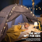 Sumbababy Toddler Bed Tent Canopy: Lights & Flags Indoor Floor Bed Kids Tent Playhouse - Foldable Twin Bunk Bed Curtains - Girls & Boys Bedroom Privacy Space Sleeping Tents Gifts (Large Gray)